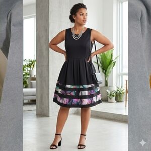 Apt. 9 Digital Floral Border Fit & Flare Pleated Dress with Pockets - XL